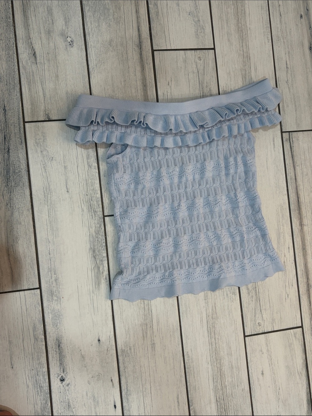 Guess Light Blue Open-Knit Off-Shoulder Top